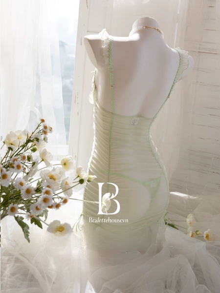 [Kèm quần] Đầm váy ngủ nữ cao cấp Mint Dress S2517 xuyên thấu phối ren có sẵn mút đệm cánh tiên form ôm tôn dáng Bralettehousevn