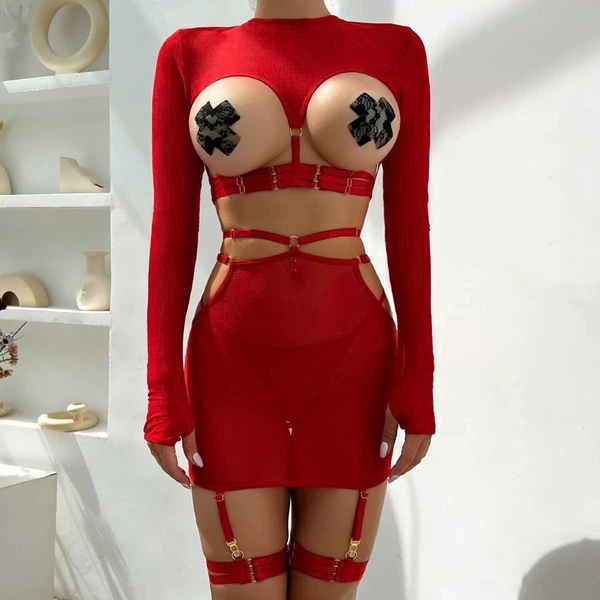 [TẶNG ĐAI ĐÙI] Bộ đồ Larisa Set (kém dán ti) S2433 siêu gợi cảm táo bạo nóng bỏng dáng đầm ôm sát cut out Bralettehousevn