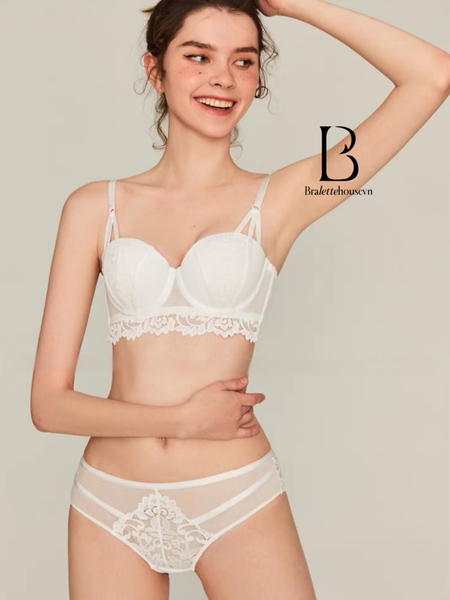 Set đồ lót nữ Sachi set S1632 có gọng và mút nâng ngực phối ren dáng cúp ngang Bralettehousevn