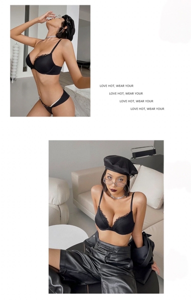 Bộ đồ lót nữ trơn Yoichi Set S1976 phối ren viền gợi cảm có gọng mút nâng ngực diện áo dài công sở Bralettehousevn