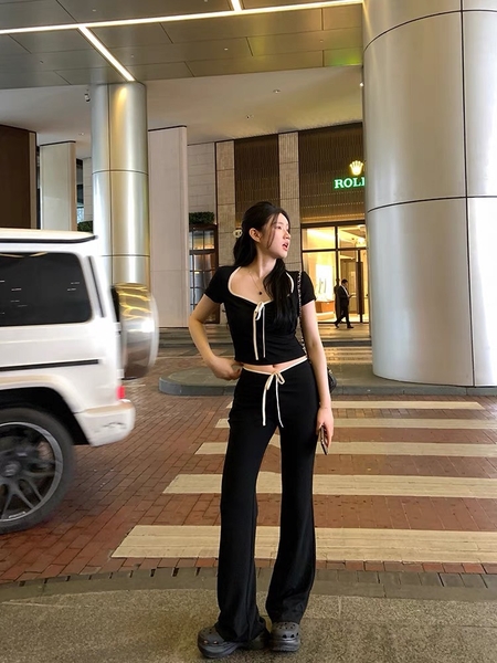 [💝Y2K TREND💝] 𝗦𝟮𝟭𝟬𝟲 𝗔𝗦𝗧𝗘𝗟 𝗦𝗘𝗧 bộ đồ quần dài cột nơ croptop y2k thoải mái mùa hè du lịch sexy gợi cảm Bralettehousevn