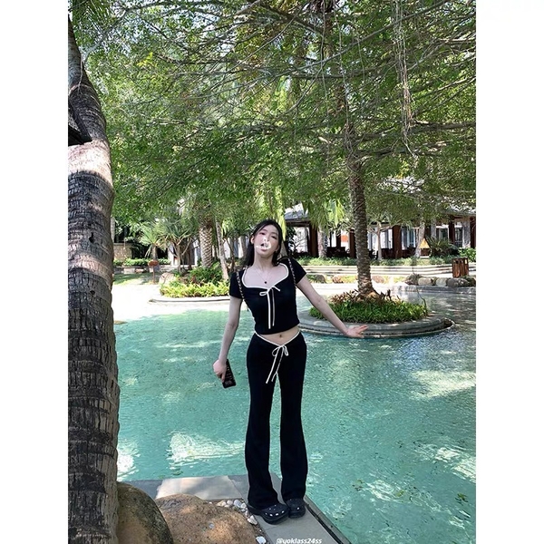 [💝Y2K TREND💝] 𝗦𝟮𝟭𝟬𝟲 𝗔𝗦𝗧𝗘𝗟 𝗦𝗘𝗧 bộ đồ quần dài cột nơ croptop y2k thoải mái mùa hè du lịch sexy gợi cảm Bralettehousevn