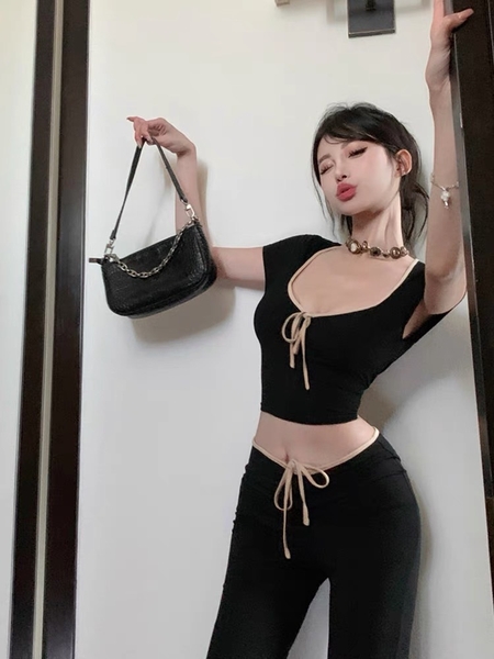 [💝Y2K TREND💝] 𝗦𝟮𝟭𝟬𝟲 𝗔𝗦𝗧𝗘𝗟 𝗦𝗘𝗧 bộ đồ quần dài cột nơ croptop y2k thoải mái mùa hè du lịch sexy gợi cảm Bralettehousevn