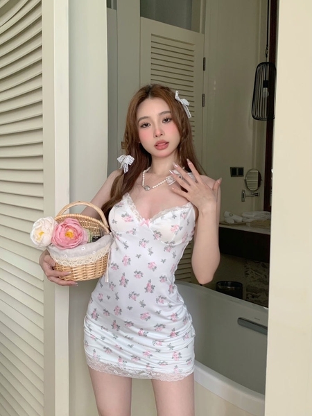 (CHE TÊN- TẶNG TẤT) 𝗦𝟮𝟬𝟴𝟱 𝗟𝗲𝗶𝗹𝗮𝗻𝗶 𝗗𝗿𝗲𝘀𝘀 đầm ngủ hoa nhí gợi cảm quyến rũ chất thun tôn dáng tiểu thư nữ Bralettehousevn