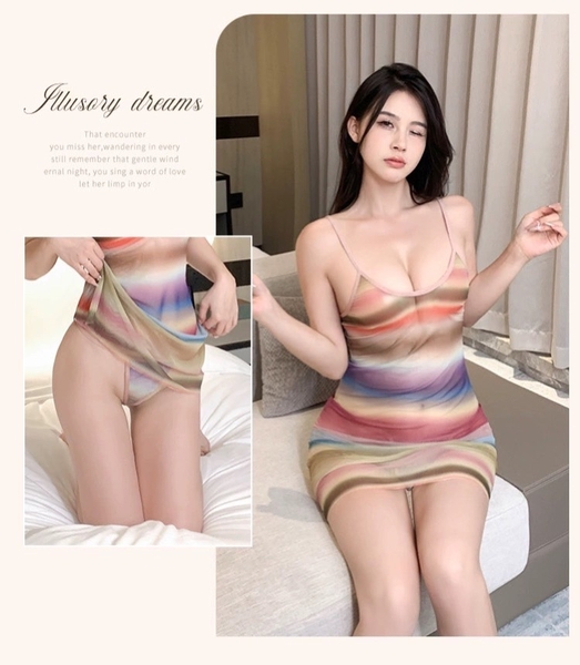 S2130 Selena Dress Đầm ngủ ombre phối màu sắc tôn da mỏng xuyên thấu Bralettehousevn
