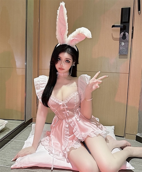 [Che tên - ko kèm cài] S2137 Tommie Set cosplay hoá trang đầm tầng tiểu thư thỏ hồng đáng yêu kín đáo Bralettehousevn