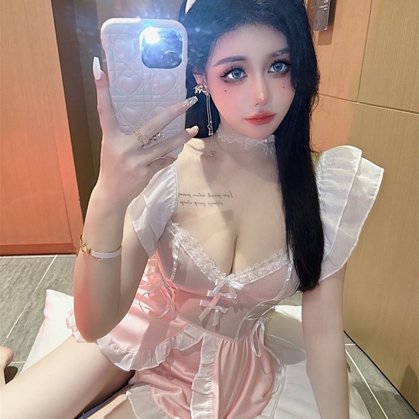 [Che tên - ko kèm cài] S2137 Tommie Set cosplay hoá trang đầm tầng tiểu thư thỏ hồng đáng yêu kín đáo Bralettehousevn