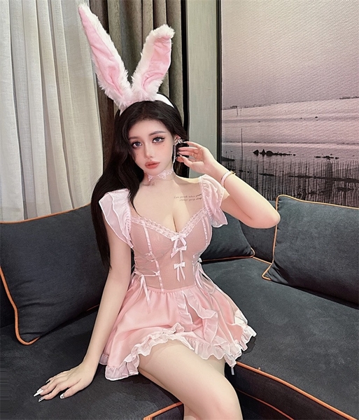 [Che tên - ko kèm cài] S2137 Tommie Set cosplay hoá trang đầm tầng tiểu thư thỏ hồng đáng yêu kín đáo Bralettehousevn