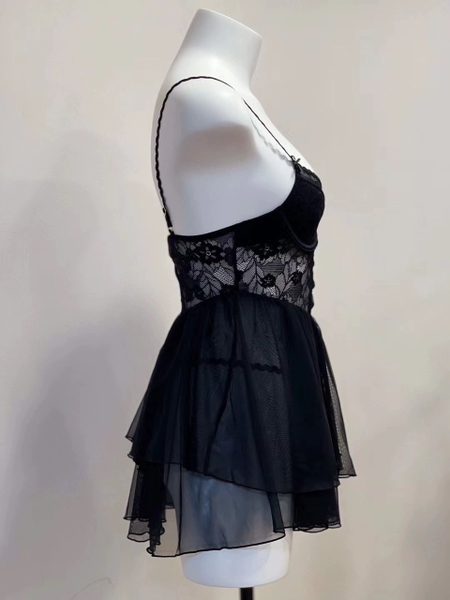 (Che tên - Hoả tốc) Váy ngủ tiểu thư 2 dây S2160 Muriel Dress chất liệu cao cấp voan phối satin cho nữ Bralettehousevn