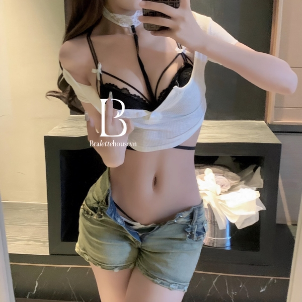 [CHE TÊN - HOẢ TỐC] Bộ đồ lót nữ Larina Set S2176 có gọng có mút cài trước kèm choker ren Bralettehousevn