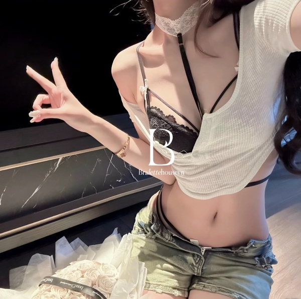 [CHE TÊN - HOẢ TỐC] Bộ đồ lót nữ Larina Set S2176 có gọng có mút cài trước kèm choker ren Bralettehousevn