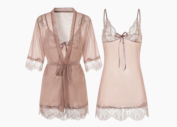 (Kèm váy ngủ) Bộ choàng ngủ voan kèm váy 𝐒𝟏𝟗𝟒𝟎 Ansia Set chất voan xuyên thấu cao cấp gợi cảm quyến rũ Bralettehousevn