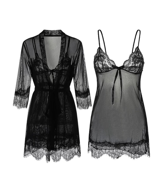 (Kèm váy ngủ) Bộ choàng ngủ voan kèm váy 𝐒𝟏𝟗𝟒𝟎 Ansia Set chất voan xuyên thấu cao cấp gợi cảm quyến rũ Bralettehousevn