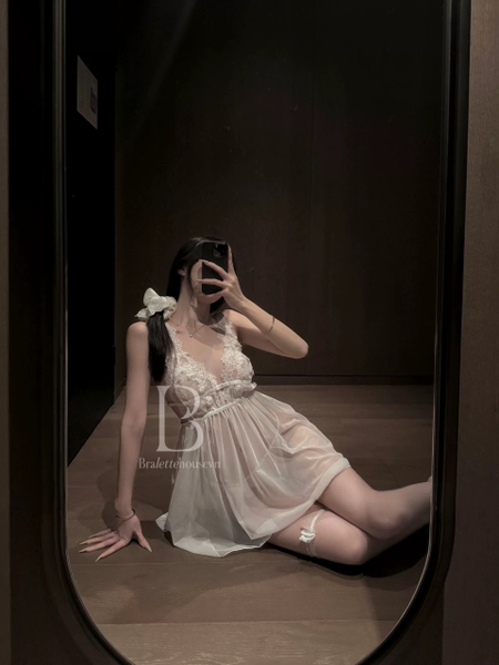 [HOT ITEMS] VÁY VOAN NGỦ NỮ KHOÉT LƯNG GỢI CẢM DÁNG XÒE PHỐI KÈM REN RUBATO DRESS S1178 Bralettehousevn