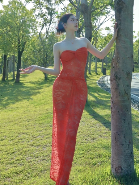 Đầm váy ren nữ Oran Dress S2530 xuyên thấu hot hit nhất mùa hè cúp ngang dáng dài siêu tôn dáng gợi cảm Bralettehousevn