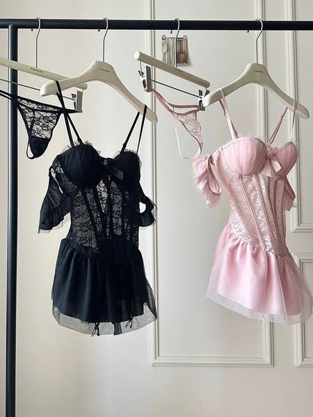 [Kèm quần] Matilda Corset S2434 ballet nàng thơ cao cấp có mút đệm tay bèo trễ vai váy xoè kèm đai Bralettehousevn