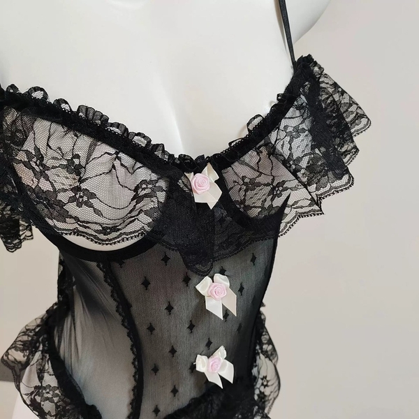 [HOT] Bộ đồ liền thân cut out táo bạo Grace Bodysuit S2448 chất ren voan tay bèo sang trọng tiểu thư retro gợi cảm Bralettehousevn