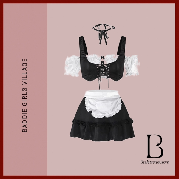 Bộ đồ cosplay hầu gái Hippie Set S2680 kèm phụ kiện gợi cảm quyến rũ Bralettehousevn