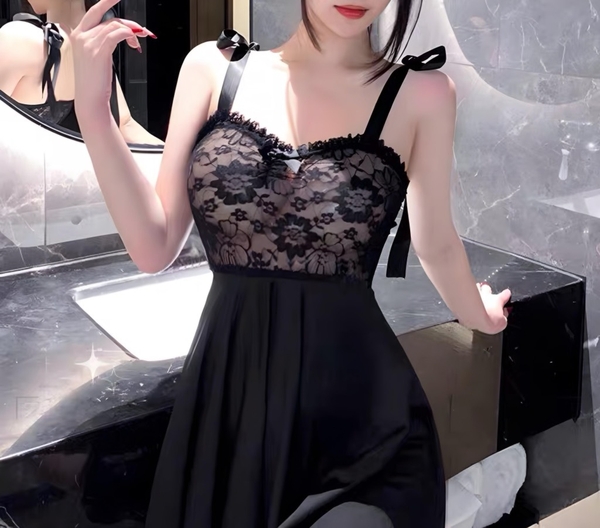 (CÓ BIG SIZE) Đầm ngủ nữ Ami Dress phối ren cột dây dáng xoè gợi cảm Bralettehousevn