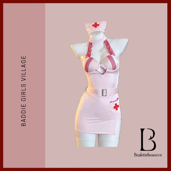 Bộ đồ cosplay y tá Caring Set S2676 kèm nón có gọng mút tôn dáng gợi cảm co giãn nhẹ Bralettehousevn