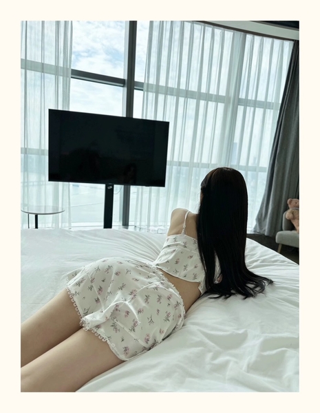 (Che tên - Hoả tốc) Bộ đồ ngủ tiểu thư 2 dây S2165 Rinko Set chất liệu satin cao cấp hoa nhí cho nữ Bralettehousevn