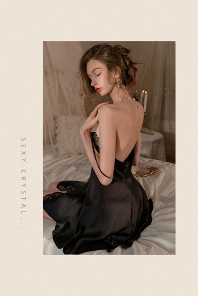 Đầm ngủ satin nữ cao cấp Ebon Dress S2447 có nút phối ren gợi cảm dáng xoè nhẹ Bralettehousevn