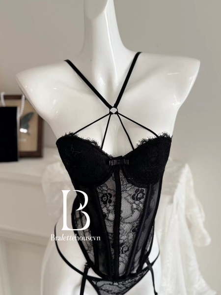 HOT HIT Lisa Corset S2574 kèm quần nữ tính quyến rũ điểm nhấn dây trước ngực siêu tôn dáng Bralettehousevn