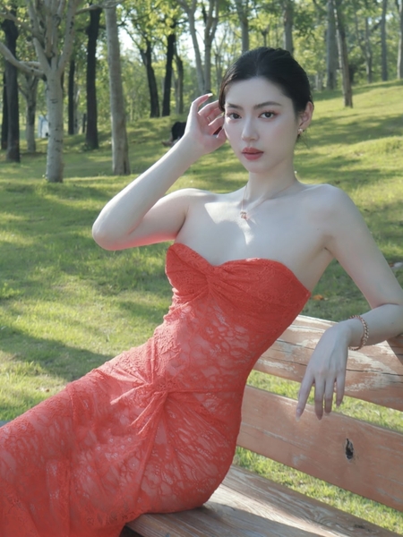 Đầm váy ren nữ Oran Dress S2530 xuyên thấu hot hit nhất mùa hè cúp ngang dáng dài siêu tôn dáng gợi cảm Bralettehousevn