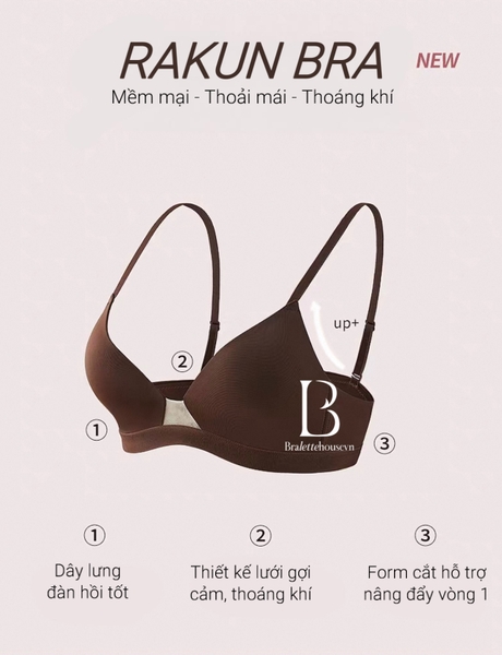 Áo lót không gọng Rakun Bra S2710 bề mặt trơn thoải mái cúp V phối lưới cao cấp Bralettehousevn