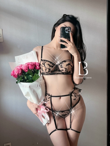 (Kèm đai eo) S1655 Invu Set đồ lót nữ có gọng không mút vải voan xuyên thấu phong cách tiểu thư gợi cảm Bralettehousevn