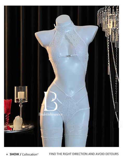 Bộ đồ liền thân ren Bomby Bodysuit S2608 kèm khoen lấp lánh phối dây gợi cảm táo bạo Bralettehousevn