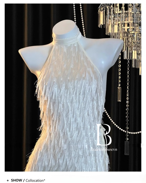 Đầm váy ngủ cổ yếm Fila Dress S2647 tua rua bắt sáng xẻ tà gợi cảm nữ tính kiêu sa Bralettehousevn