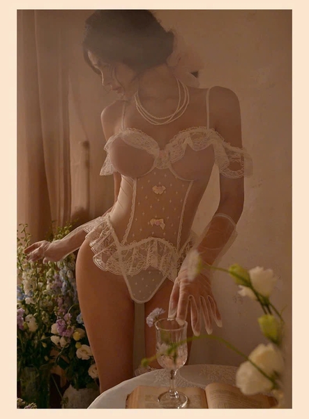 [HOT] Bộ đồ liền thân cut out táo bạo Grace Bodysuit S2448 chất ren voan tay bèo sang trọng tiểu thư retro gợi cảm Bralettehousevn