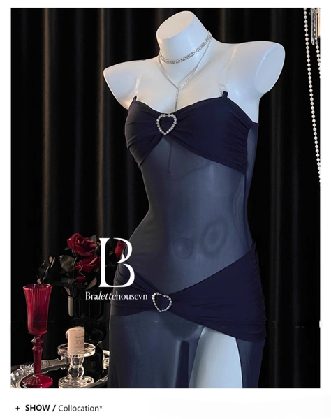 Đầm váy ngủ dài xuyên thấu Bold Dress S2645 phối khoen tim xẻ tà tôn dáng gợi cảm Bralettehousevn