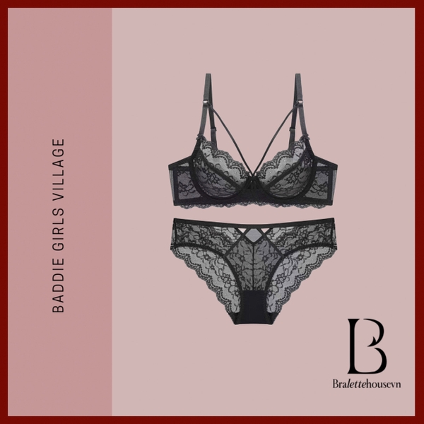 Set đồ lót ren nữ Lace Creamy Bra Set S652 kiểu 2 dây chéo xuyên thấu gợi cảm cao cấp kèm quần có gọng Bralettehousevn