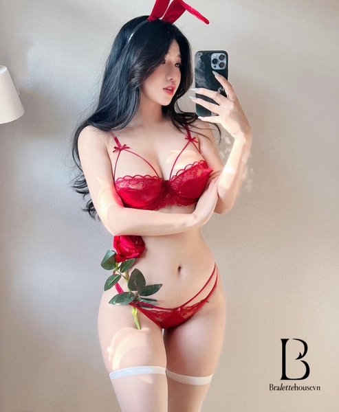 S1661 Elsie Set đồ lót nữ có gọng không mút ren phối satin phong cách gợi cảm Bralettehousevn