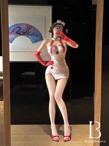 Bộ đồ cosplay y tá Caring Set S2676 kèm nón có gọng mút tôn dáng gợi cảm co giãn nhẹ Bralettehousevn