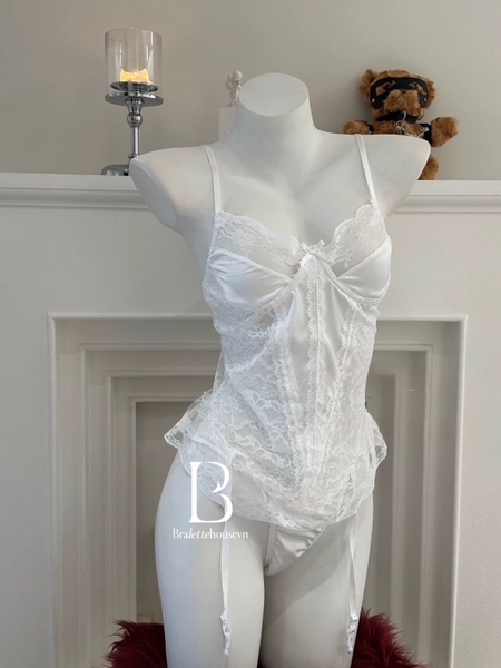 [Có dây đai] Only Set S2307 bộ đồ dáng corset phối ren mềm kèm quần gợi cảm quyến rũ Bralettehousevn