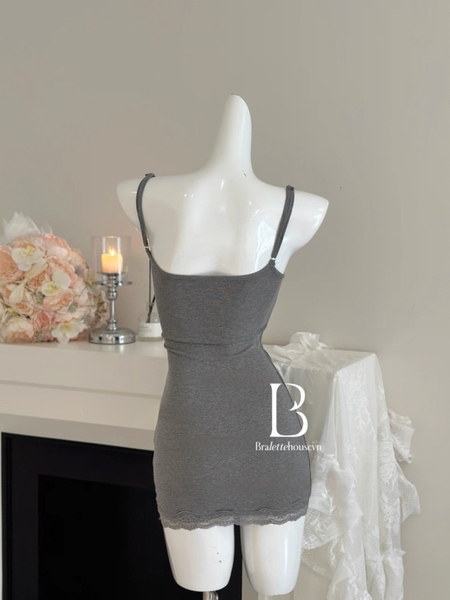 Đầm váy ngủ nữ cotton Modest Dress S2568 thấm hút thoải mái co giãn phối viền ren nữ tính ôm sát Bralettehousevn