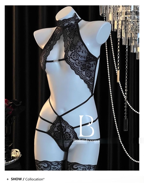 Bộ đồ liền thân ren Bomby Bodysuit S2608 kèm khoen lấp lánh phối dây gợi cảm táo bạo Bralettehousevn