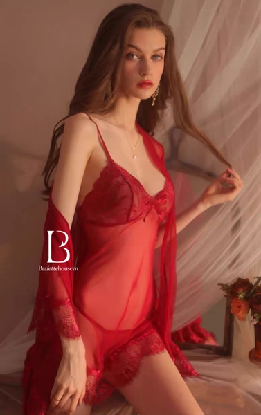 (Kèm váy ngủ) Bộ choàng ngủ voan kèm váy 𝐒𝟏𝟗𝟒𝟎 Ansia Set chất voan xuyên thấu cao cấp gợi cảm quyến rũ Bralettehousevn