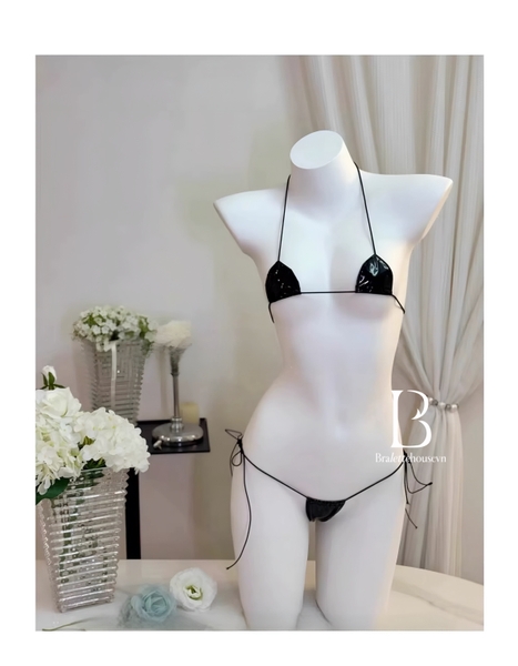 Set đồ lót tiny da PU cột dây 2 mảnh Qiana Set S2533 gợi cảm táo bạo Bralettehousevn