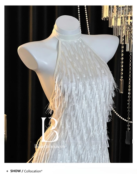 Đầm váy ngủ cổ yếm Fila Dress S2647 tua rua bắt sáng xẻ tà gợi cảm nữ tính kiêu sa Bralettehousevn