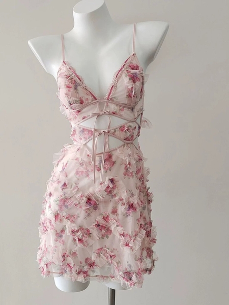 Đầm váy ngủ nữ cao cấp Teasing Dress S2450 chất hoa form xoè tiểu thư xinh xắn Bralettehousevn