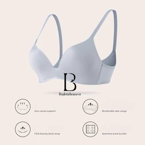 S1639 Áo lót nữ dạng áo su mút mỏng không gọng không hằn viền bề mặt trơn dây mảnh Braletteshousevn