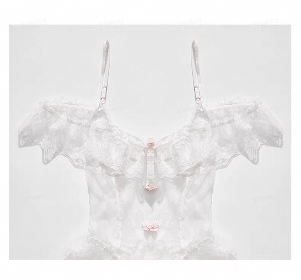 [HOT] Bộ đồ liền thân cut out táo bạo Grace Bodysuit S2448 chất ren voan tay bèo sang trọng tiểu thư retro gợi cảm Bralettehousevn