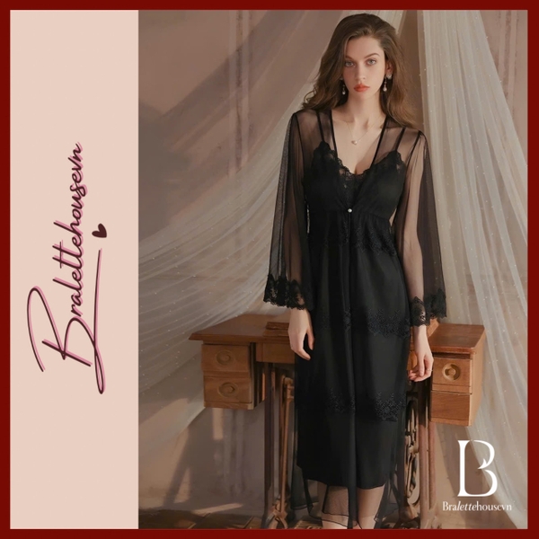 Áo choàng ngủ nữ xuyên thấu Choàng Smiley S2212 cao cấp gợi cảm siêu tôn dáng phối ren Bralettehousevn