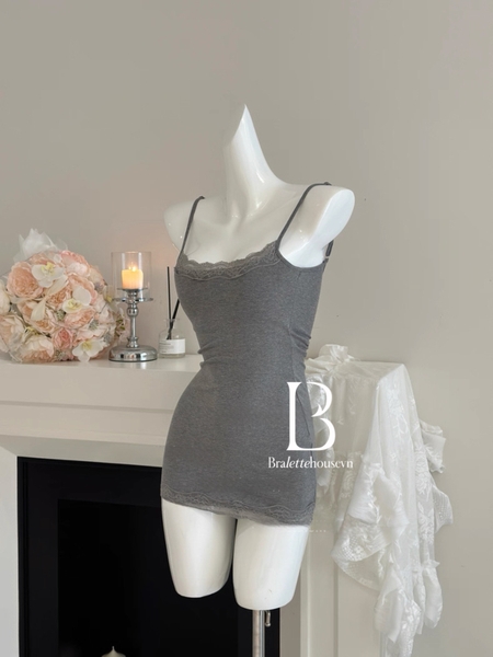 Đầm váy ngủ nữ cotton Modest Dress S2568 thấm hút thoải mái co giãn phối viền ren nữ tính ôm sát Bralettehousevn