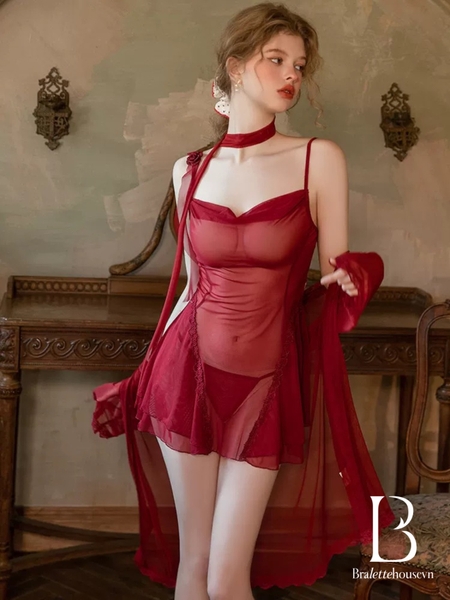 Đầm váy ngủ xuyên thấu Touchie Dress cổ đổ cánh tiên nữ tính gợi cảm quyến rũ Bralettehousevn