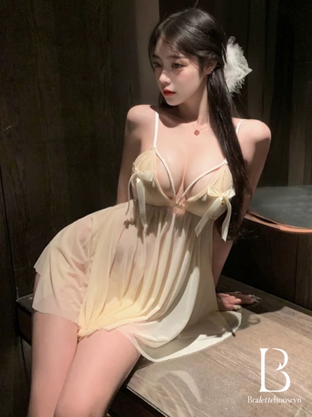 Đầm váy ngủ Sol Dress S2582 voan xuyên thấu xẻ tà sau quyến rũ đính nơ chuông phía trước siêu gợi cảm nữ tính Bralettehousevn